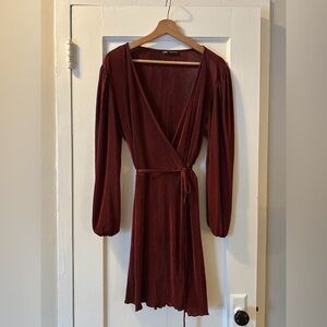 zara burgundy wrap dress